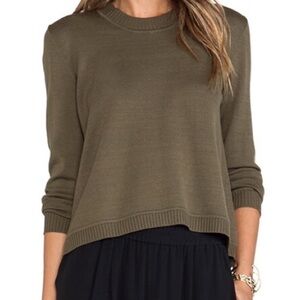 Jenni Kayne Olive green merino wool open back crew neck sweater XS EUC